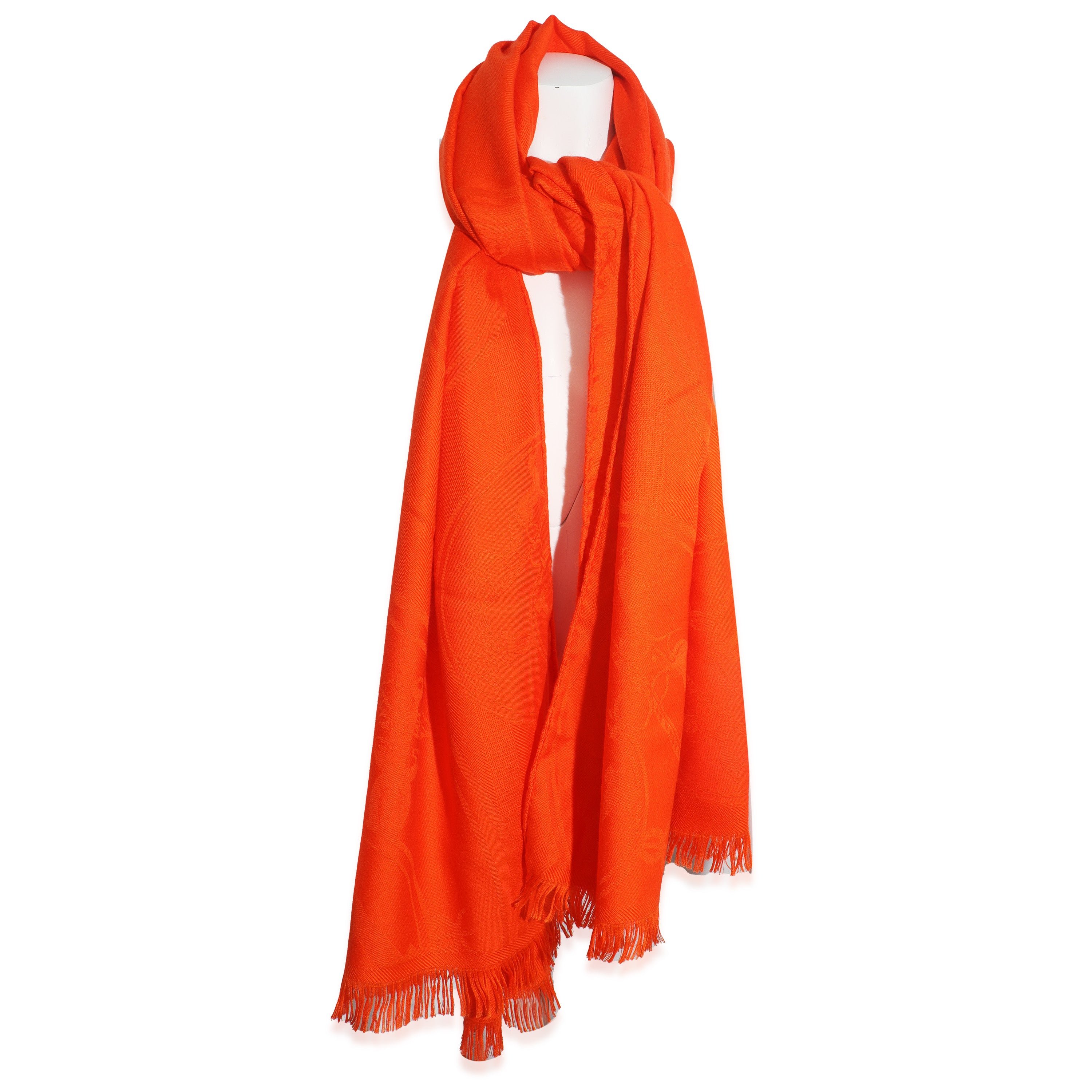 Hermes Orange Vif Cashmere Silk New Libris Stole