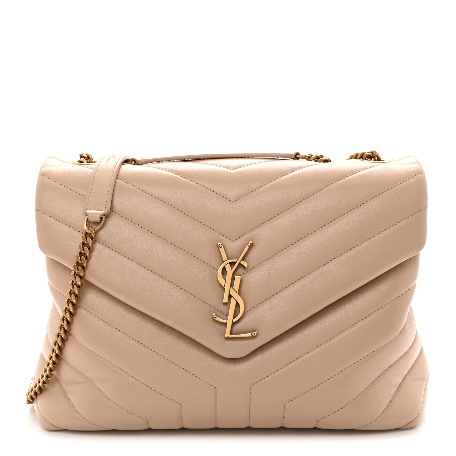 Saint Laurent Calfskin Y Quilted Monogram Medium Loulou Chain Satchel Nude Powder