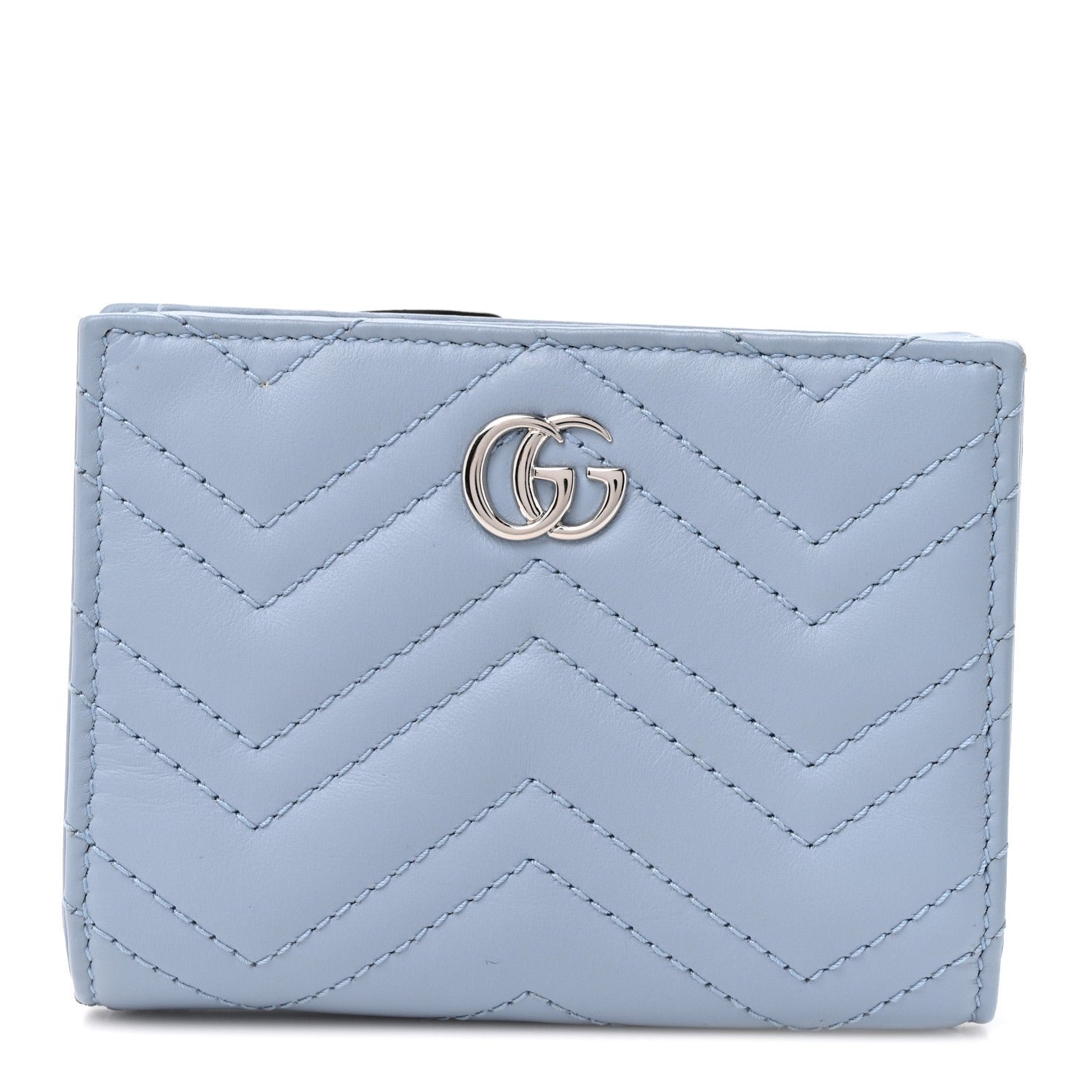 Gucci Lambskin Matelasse GG Marmont Zip Key Pouch Light Blue