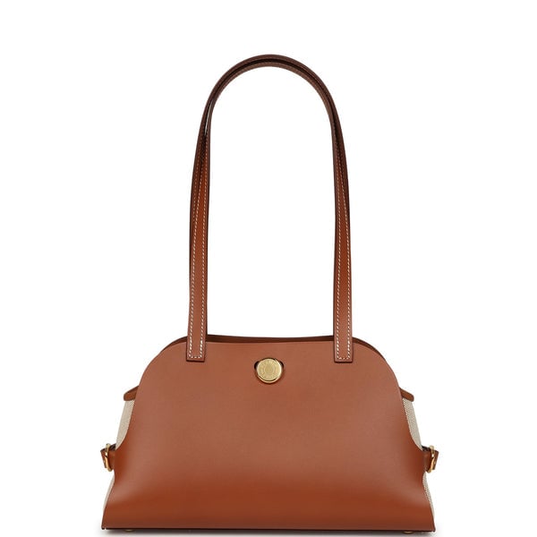 Hermes Tablier Sellier Fauve Vache Hunter, Gold, Ecru-Beige Swift and Toile H Gold Hardware