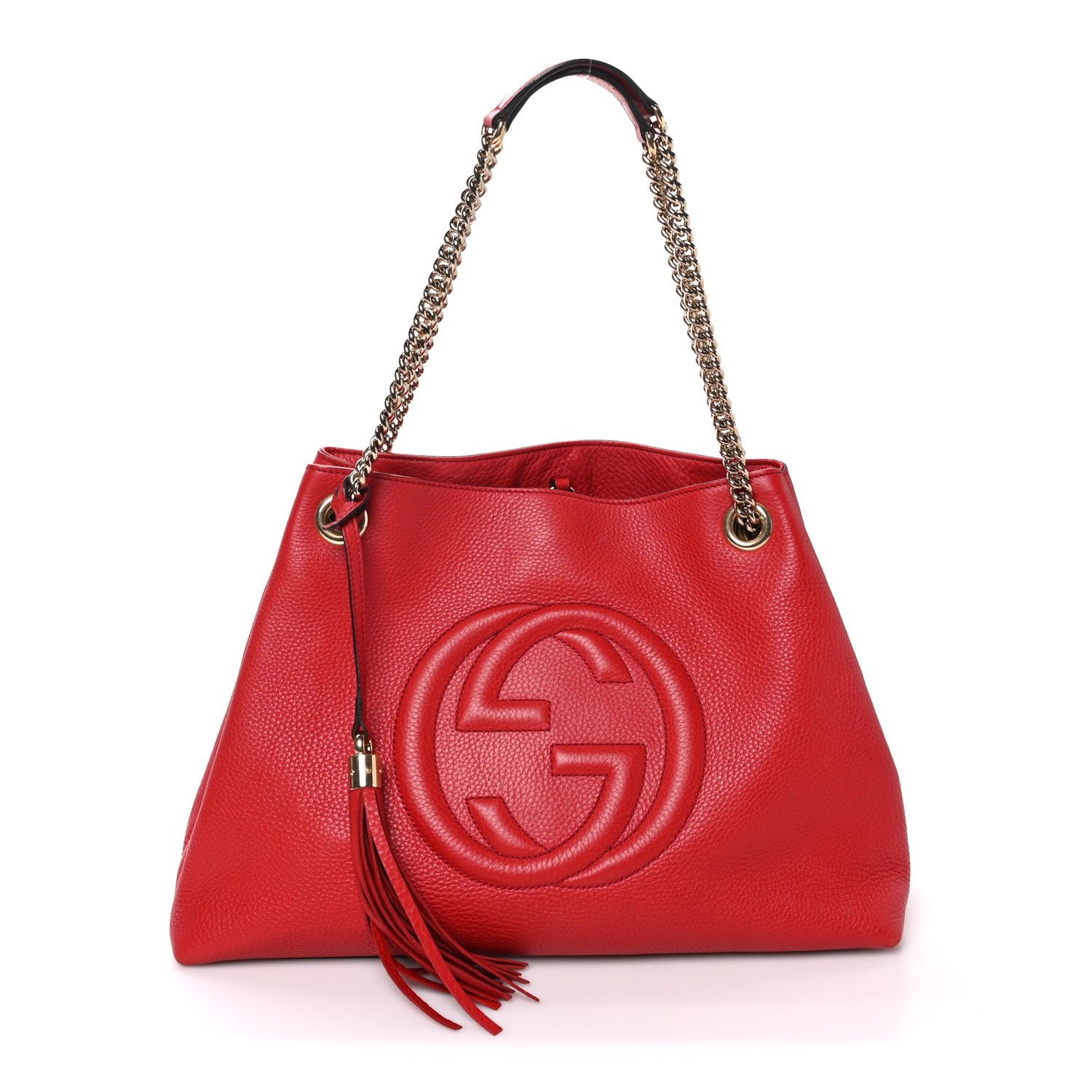Gucci Pebbled Calfskin Medium Soho Chain Shoulder Bag Tabasco Red