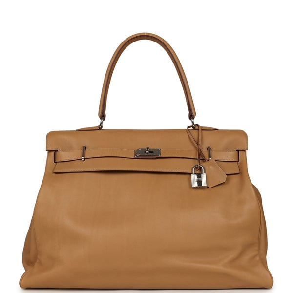 Hermes Pre-owned Hermes Kelly Relax 50 Camel Sikkim Palladium Hardware
