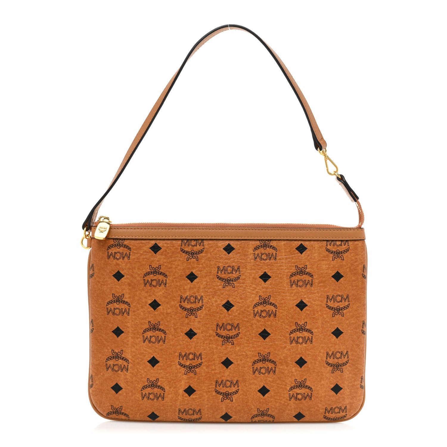 MCM Visetos Liz Shopper Tote Pouch Cognac