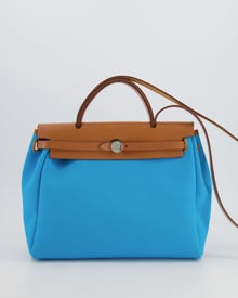 Hermes Hermès Herbag 31 Bag in Bleu Azteque and Vert Menthe Toile Canvas with Palladium Hardware