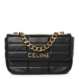 Celine Goatskin Matelasse Chain Shoulder Bag Black
