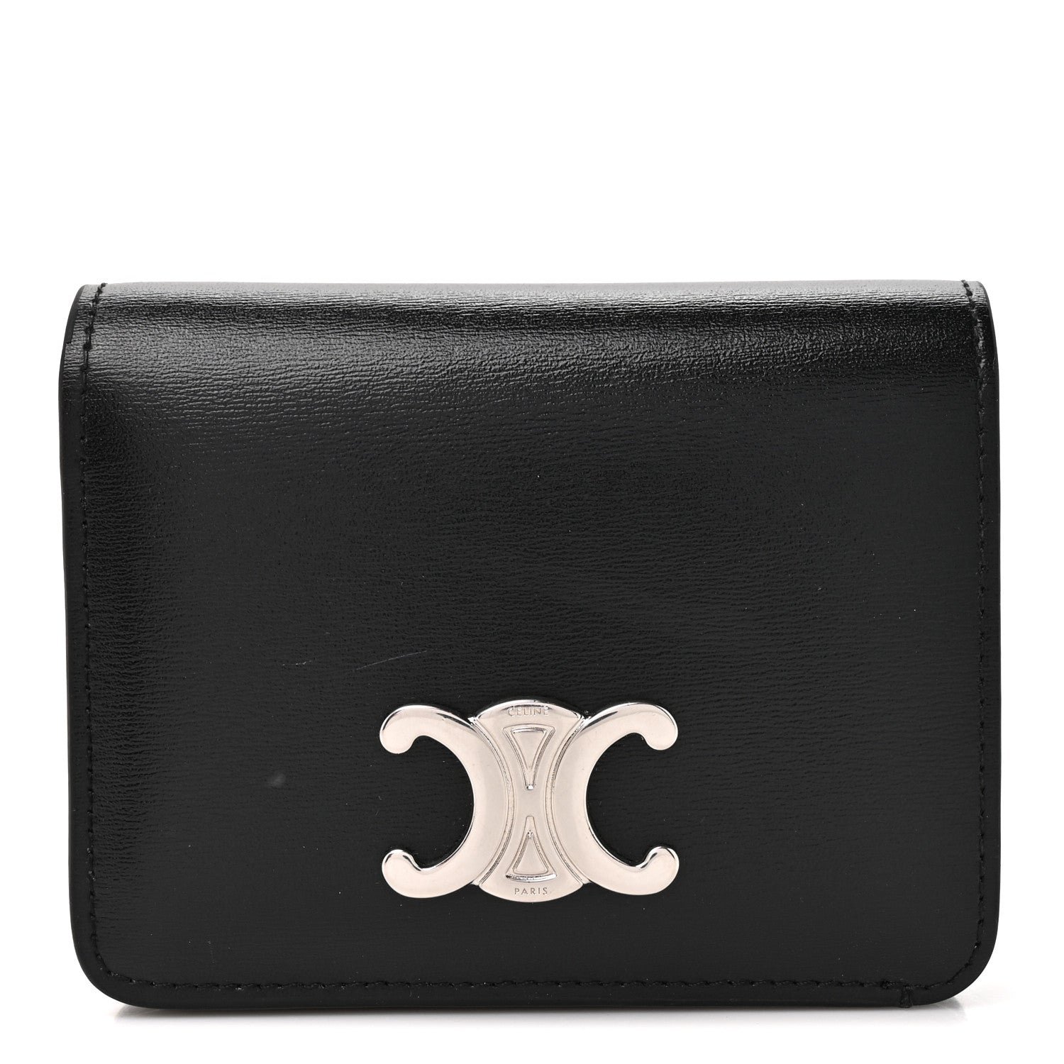 Celine Shiny Calfskin Triomphe Compact Wallet Black