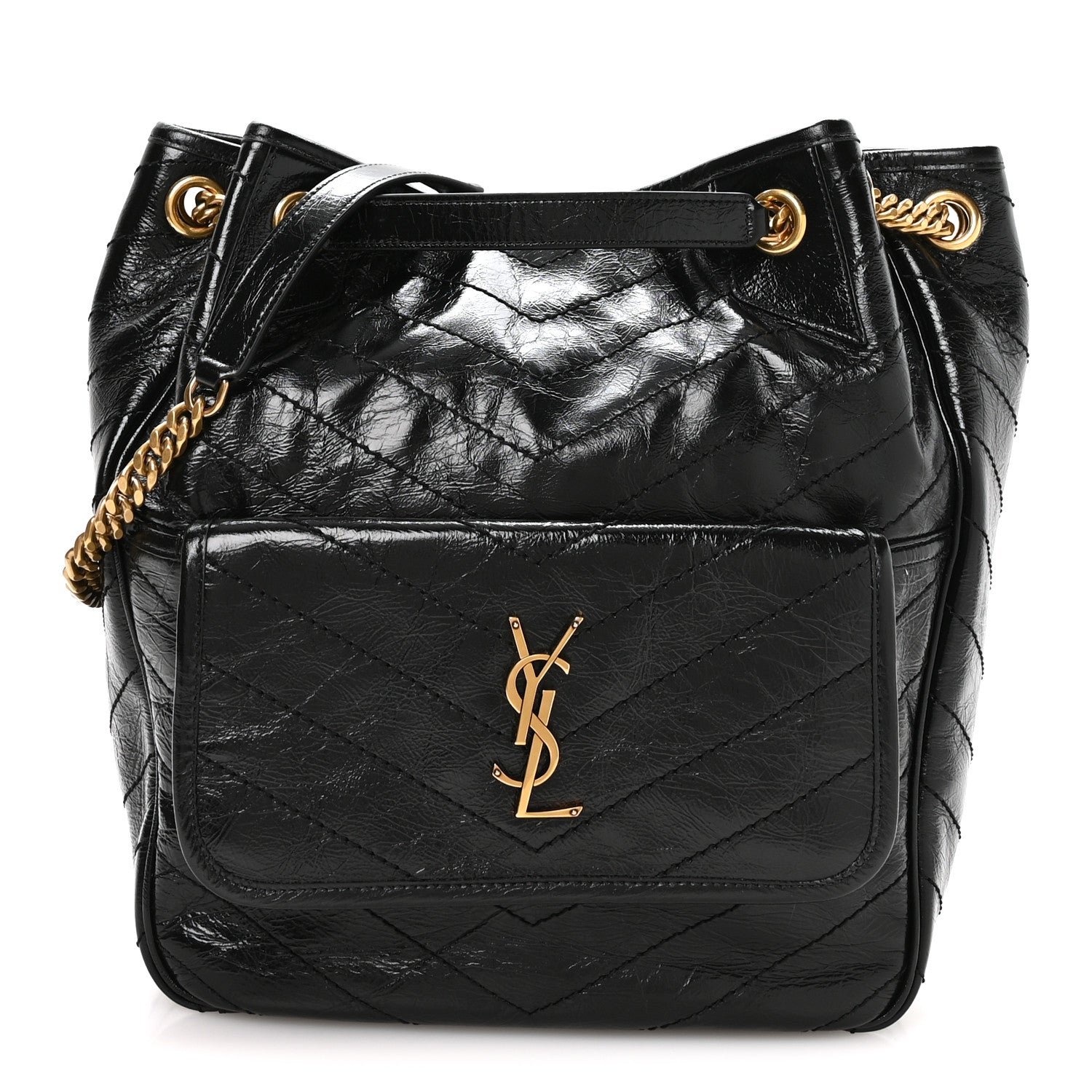 Saint Laurent Crinkled Calfskin Matelasse Monogram Niki Multipocket Shopping Tote Black