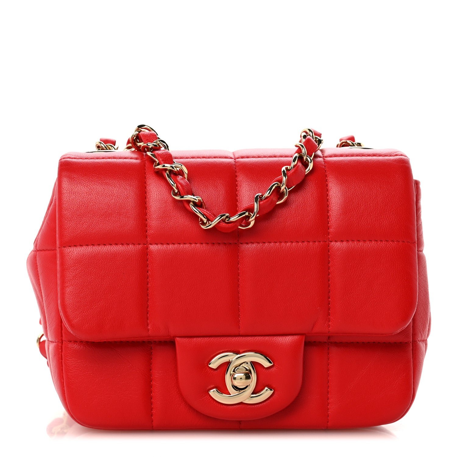 Chanel Lambskin Resin Crystal Square Quilted Monacoco Mini Flap Red