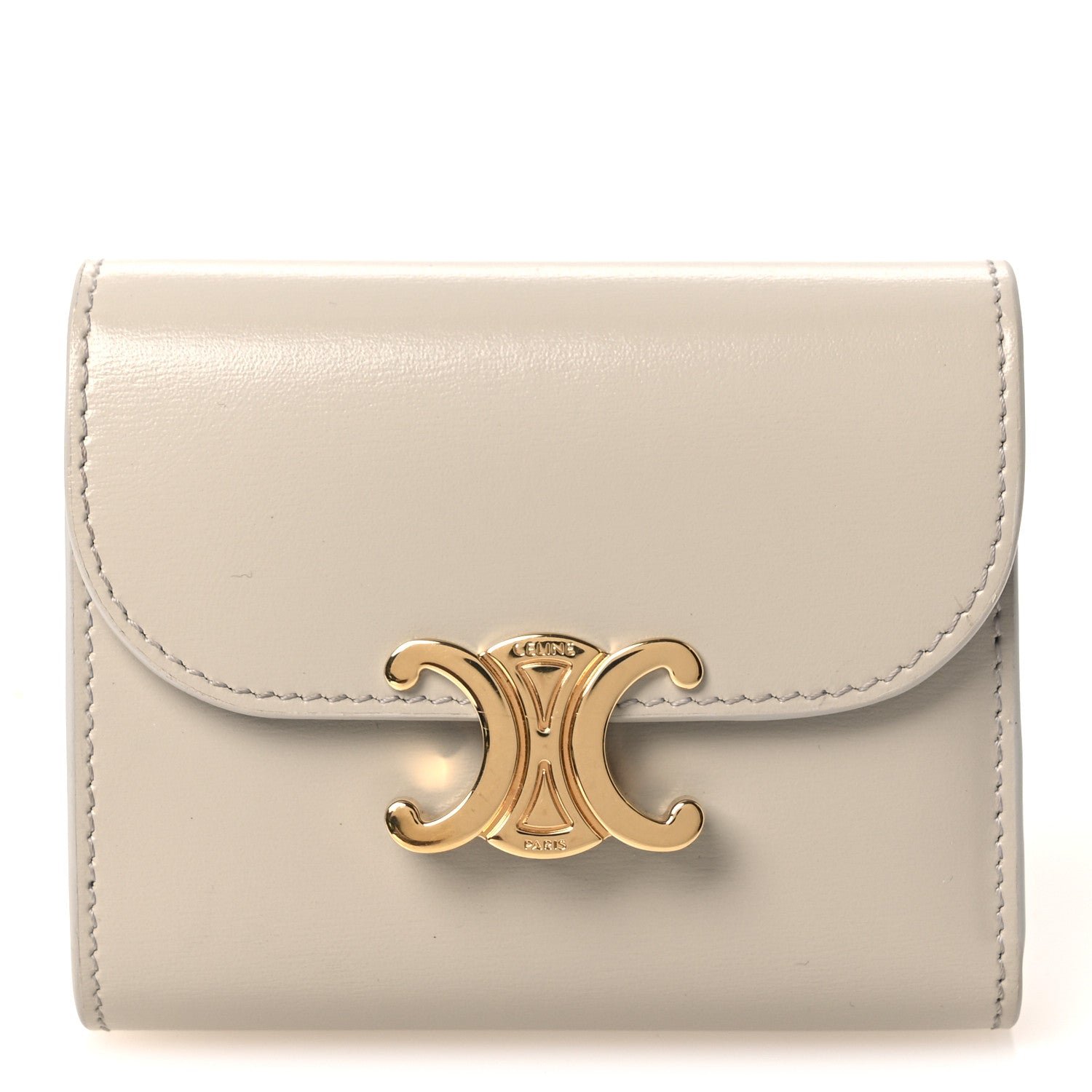 Celine Shiny Calfskin Small Triomphe Wallet Pale Beige