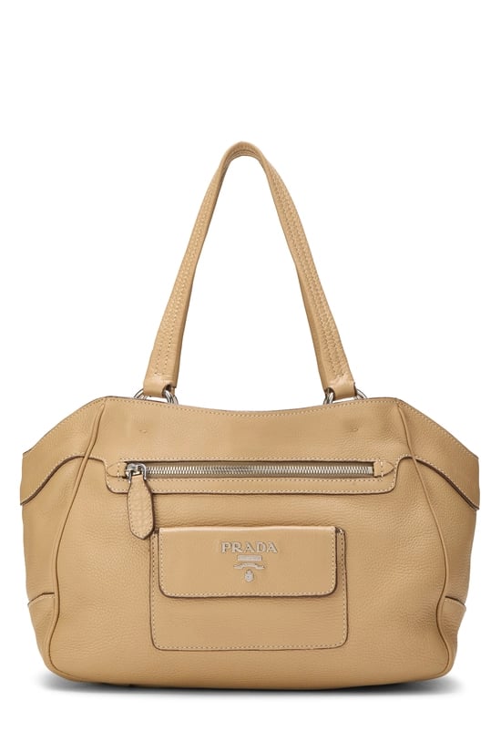 Beige Vitello Daino Front Pocket Tote