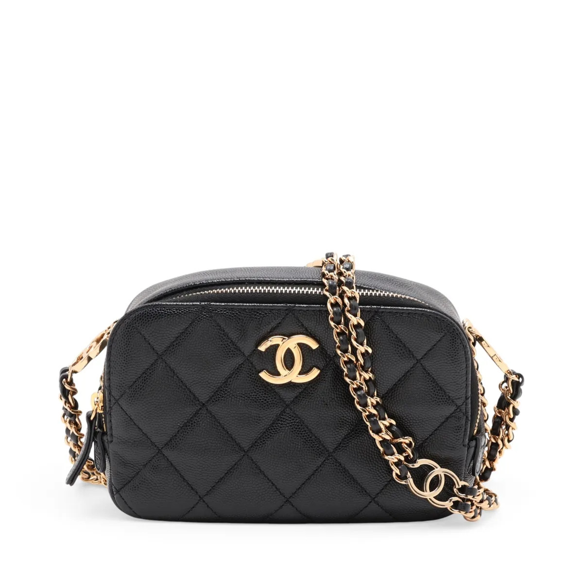 Chanel Matelasse Caviar Skin Chain Shoulder Bag Black Gold Metal Fittings random