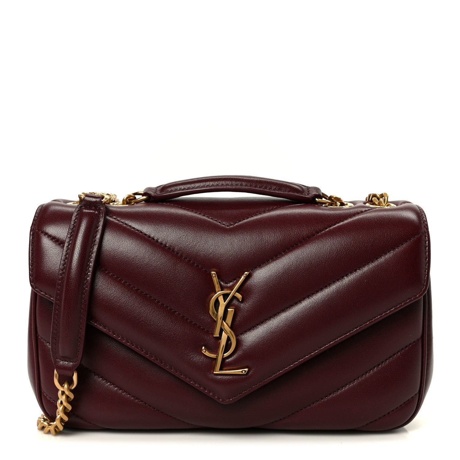 Saint Laurent Lambskin Chevron Quilted Small LouLou Rouge Cabernet