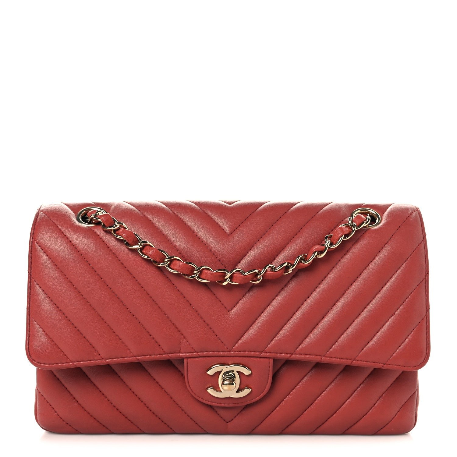 Chanel Lambskin Chevron Quilted Medium Double Flap Rosewood