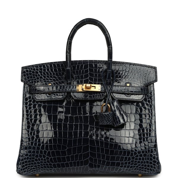 Hermes Birkin 25 Bleu Baltique Shiny Porosus Crocodile Gold Hardware