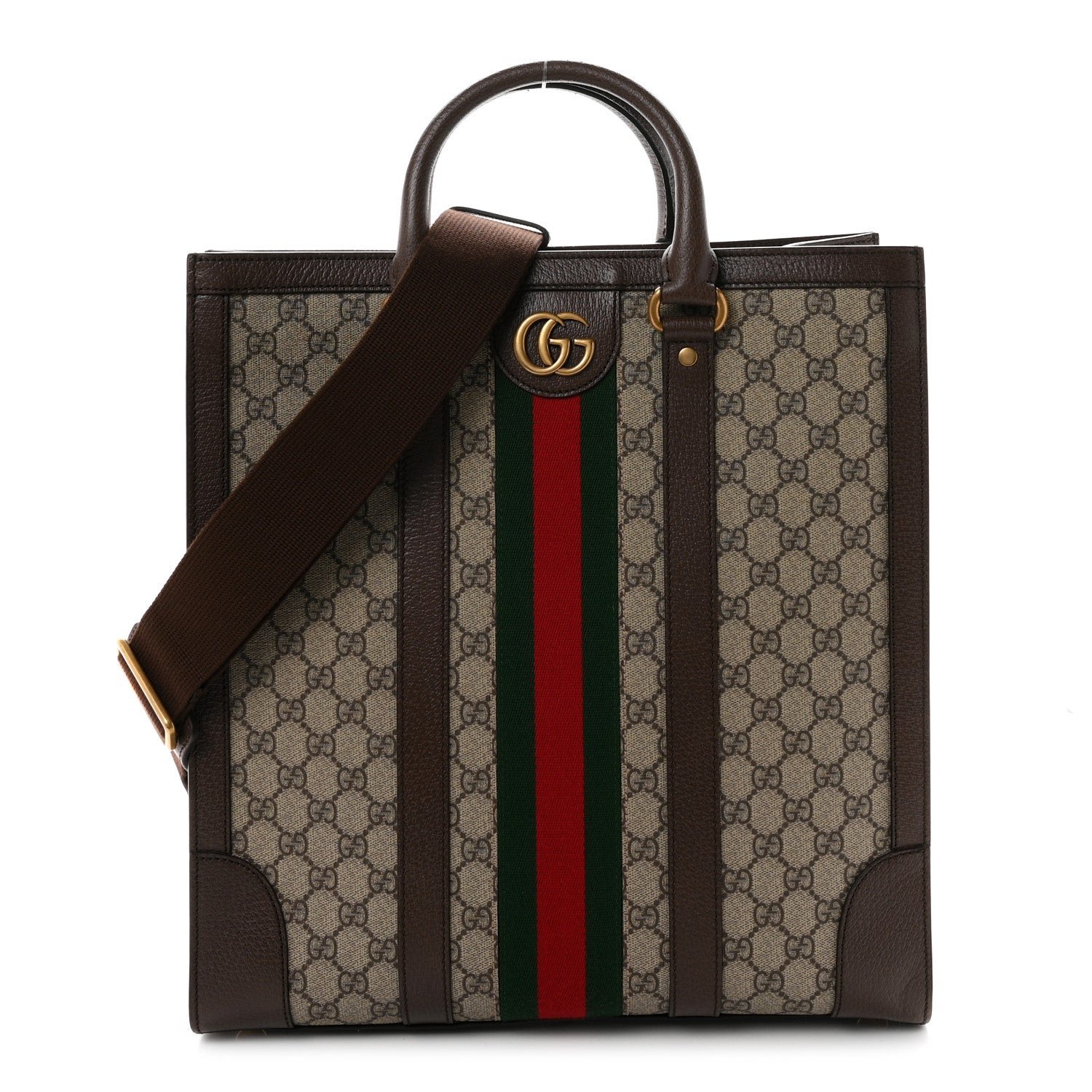 Gucci GG Supreme Monogram Web Textured Dollar Calfskin Medium Ophidia Tote Brown