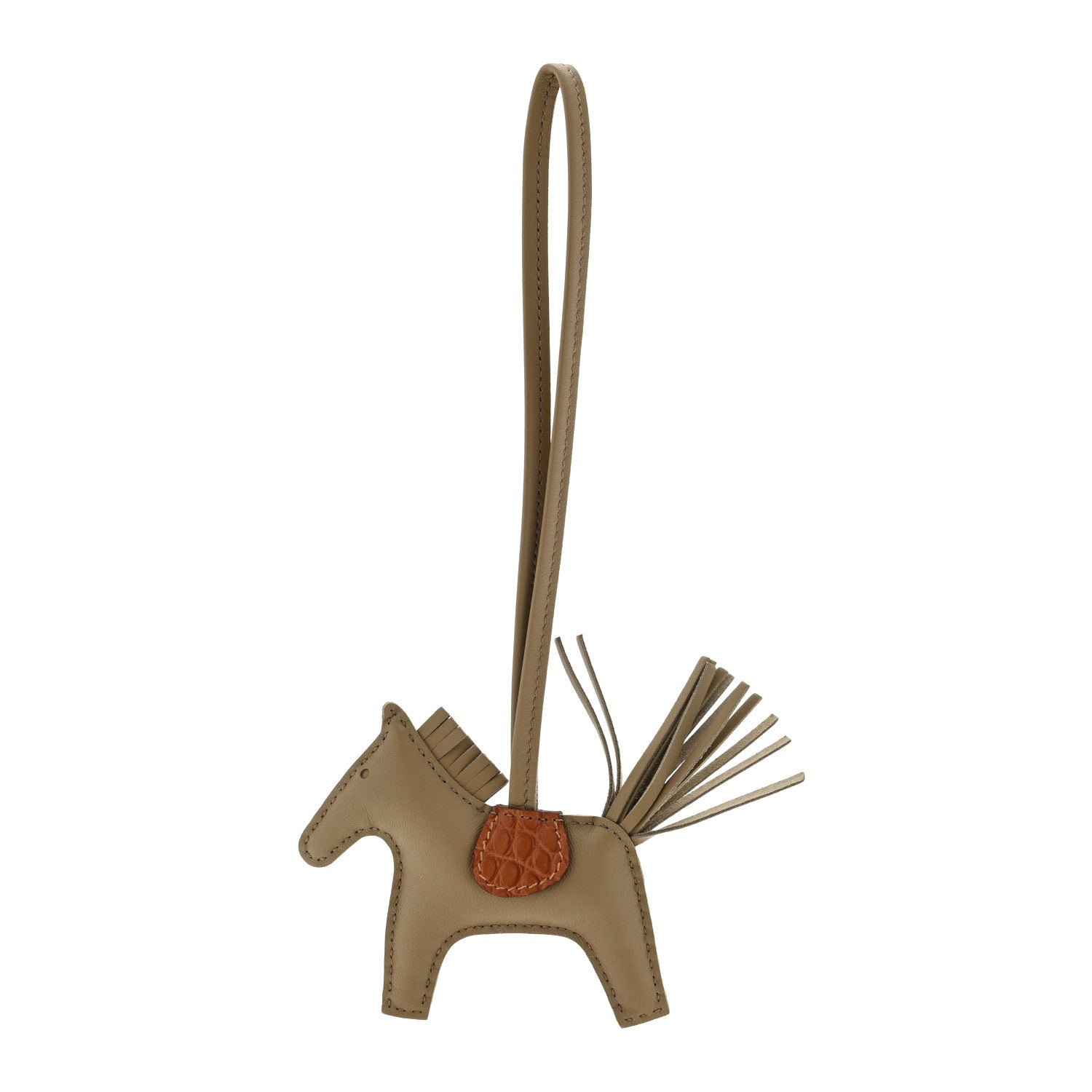 Hermes Milo Lambskin Matte Alligator Touch Grigri Rodeo Horse Bag Charm PM Beige Marfa Gold