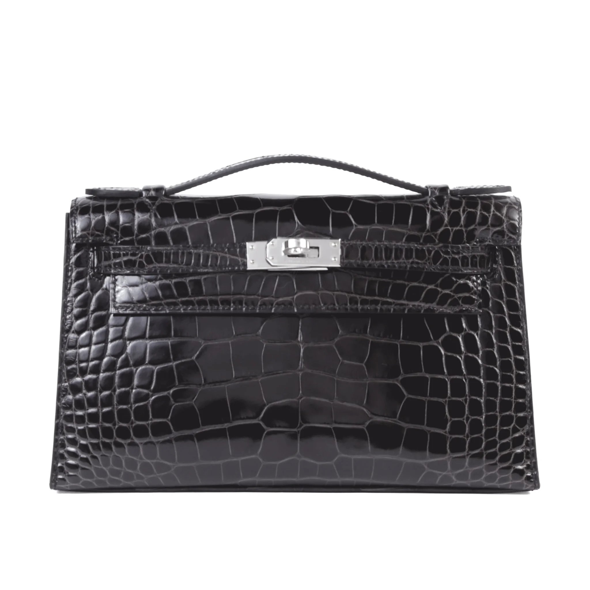 Hermes Kelly Pochette Verso Graphite (88) Nata (I2) Shiny Alligator Palladium hardware K (2025)