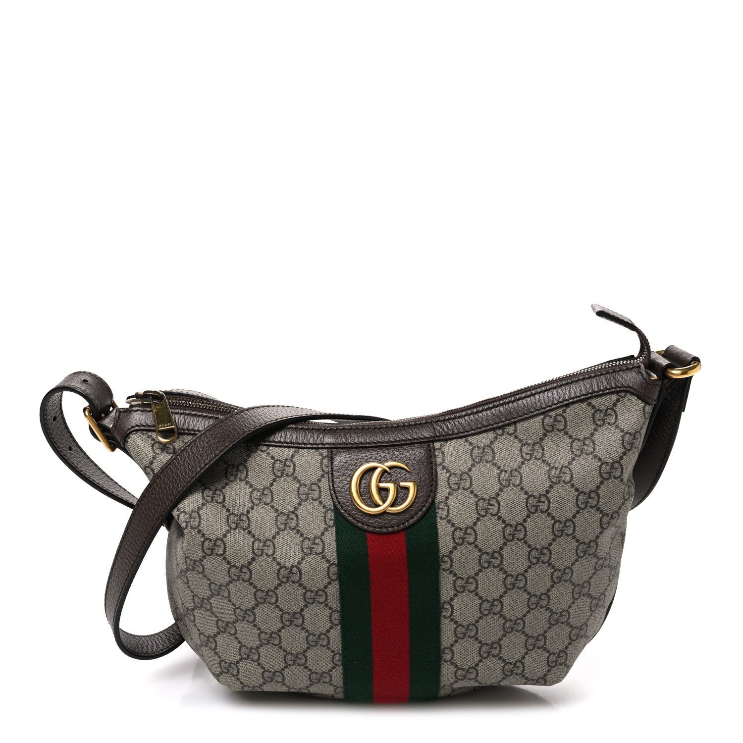 Gucci GG Supreme Monogram Web Small Ophidia Half Moon Hobo Brown
