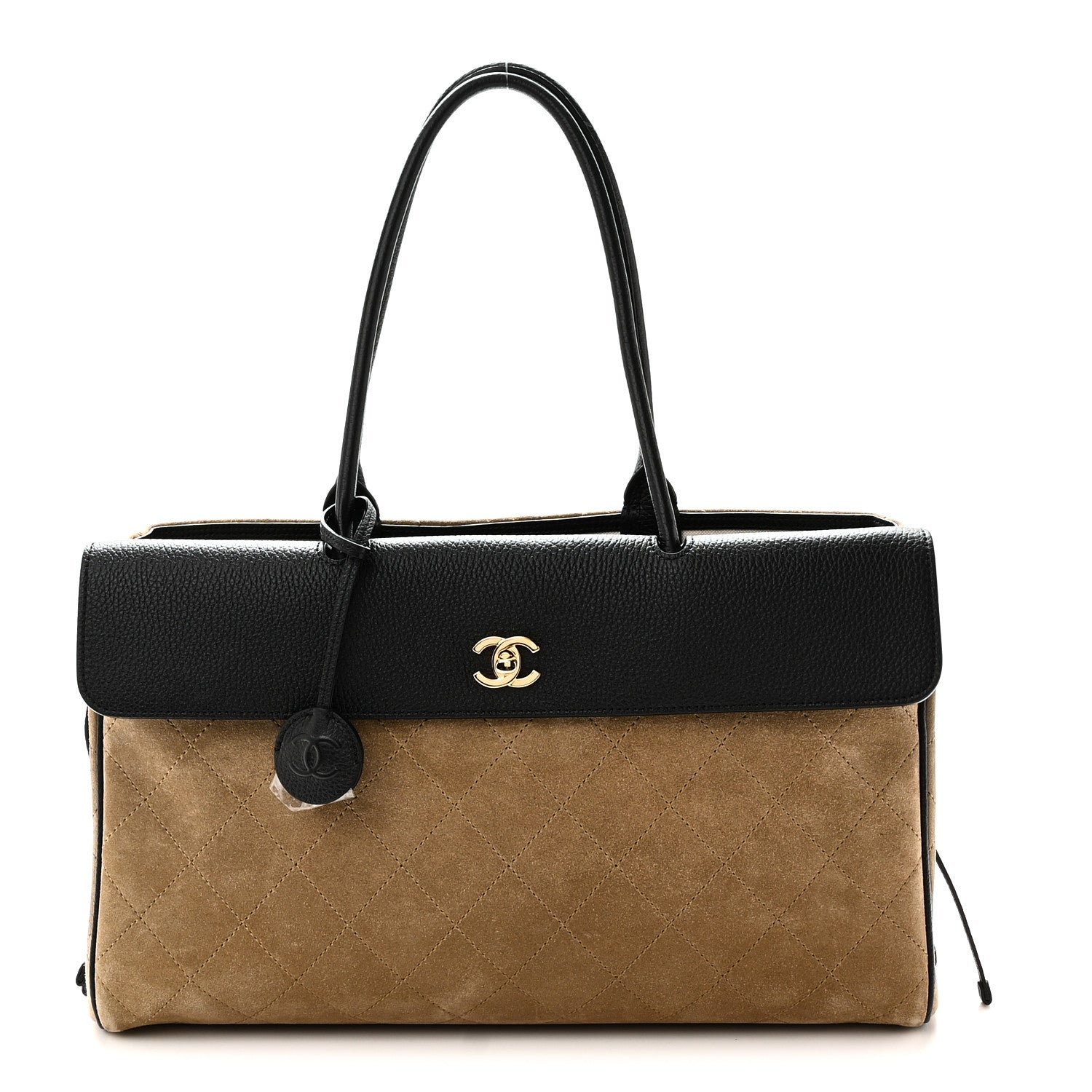 Chanel Grained Calfskin Suede Urban Essentials Shopping Bag Dark Beige Black