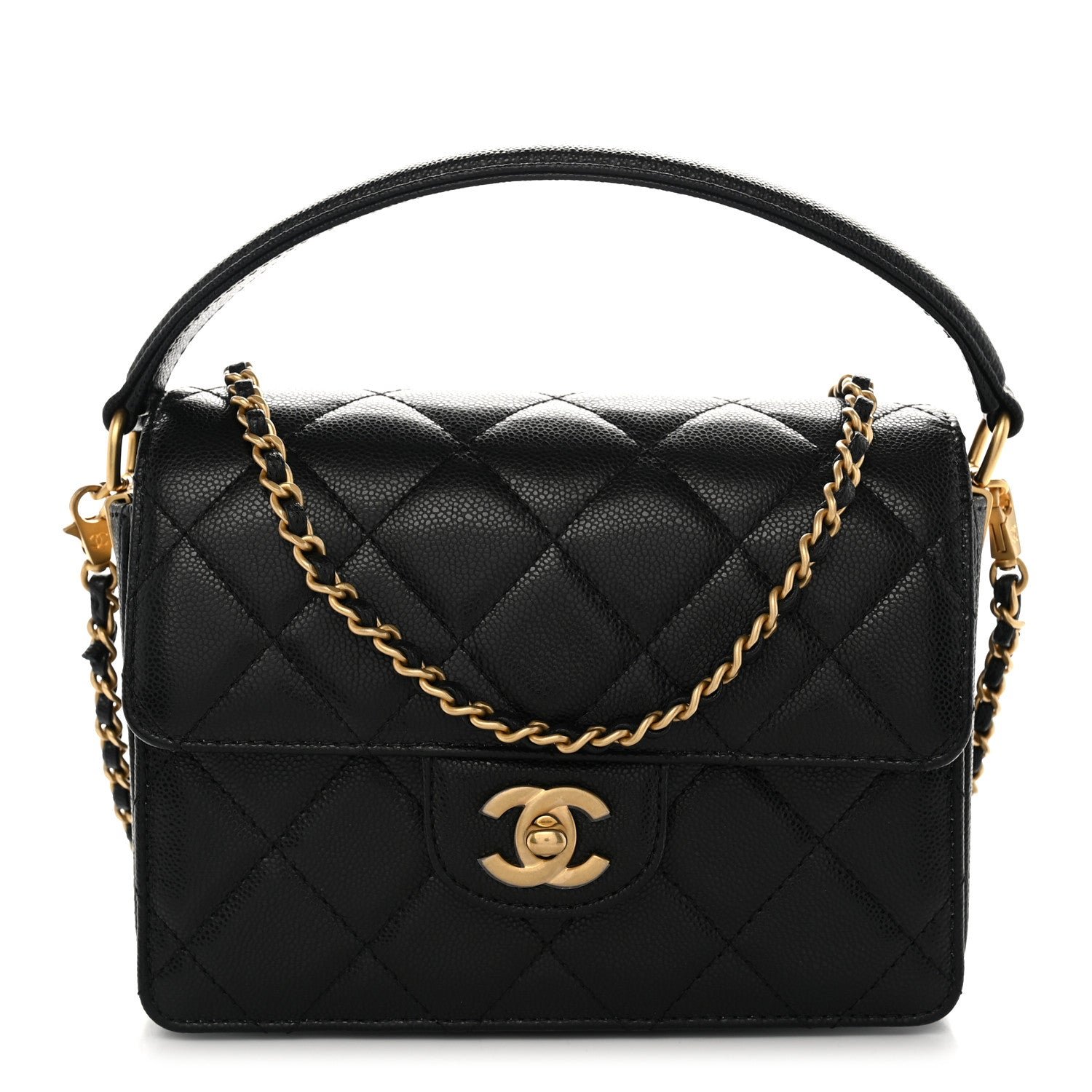 Chanel Shiny Caviar Quilted Mini Top Handle Flap Black