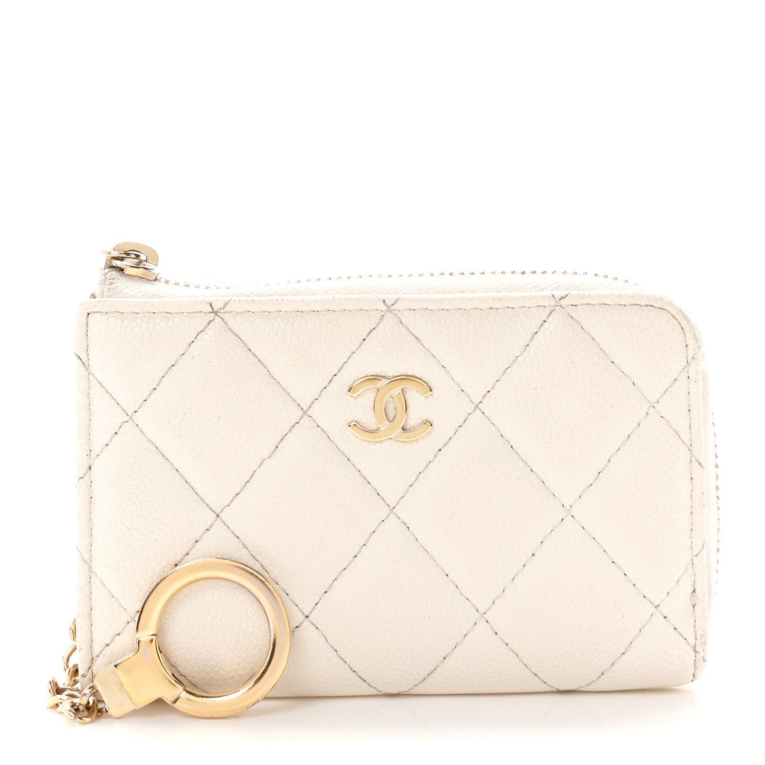 Chanel Caviar Quilted Zipped Key Holder Case White