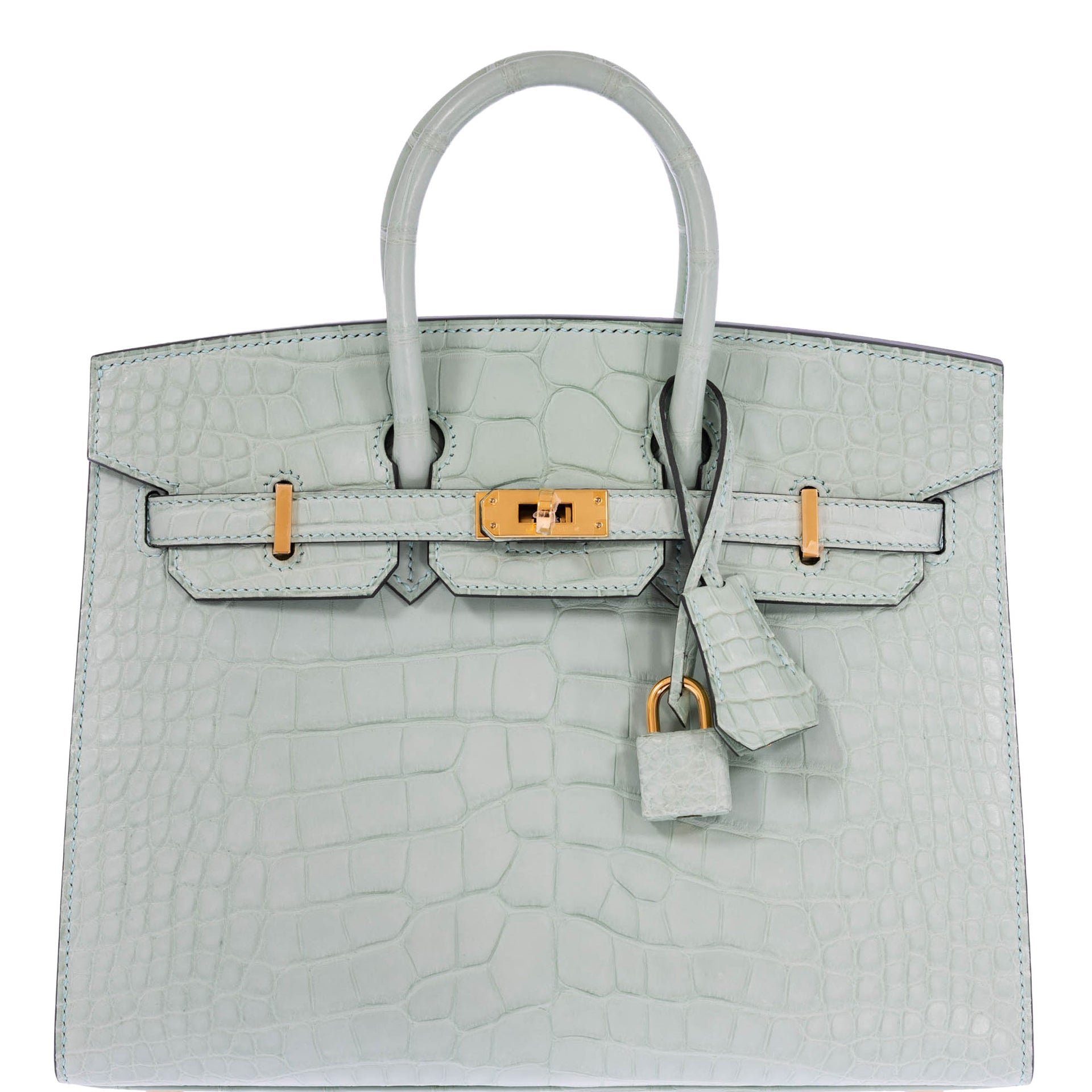 Hermes Hermès Birkin 25 Sellier Vert d'Eau Matte Alligator Gold Hardware