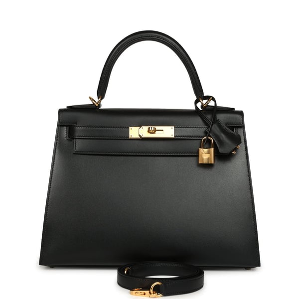 Hermes Pre-owned Hermes Kelly Sellier 28 Black Tadelakt Gold Hardware