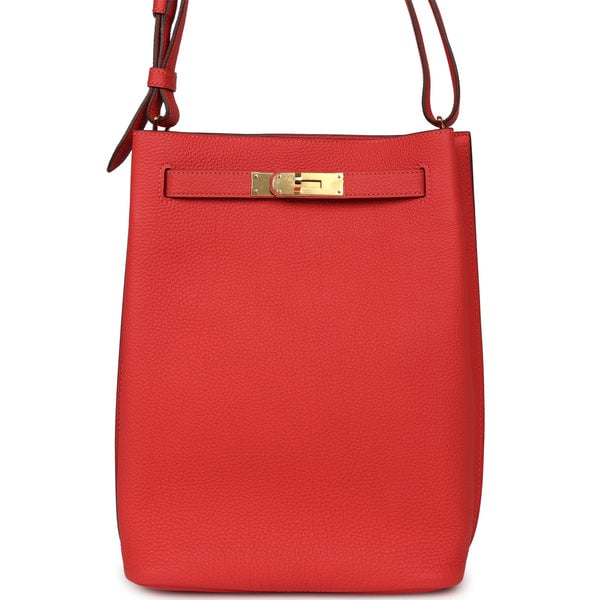 Pre-owned Hermes So Kelly 22 Rouge Pivoine Togo Gold Hardware