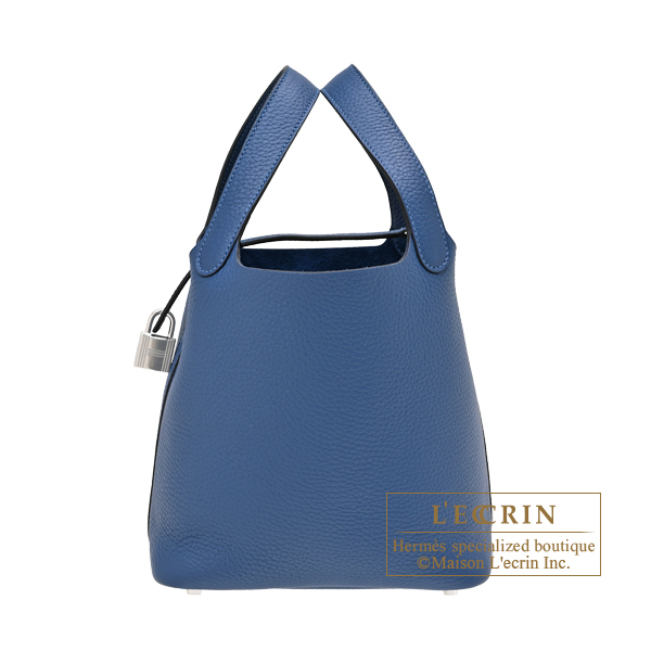 Hermes Picotin Lock bag 18/PM Blue tie Clemence leather Silver hardware
