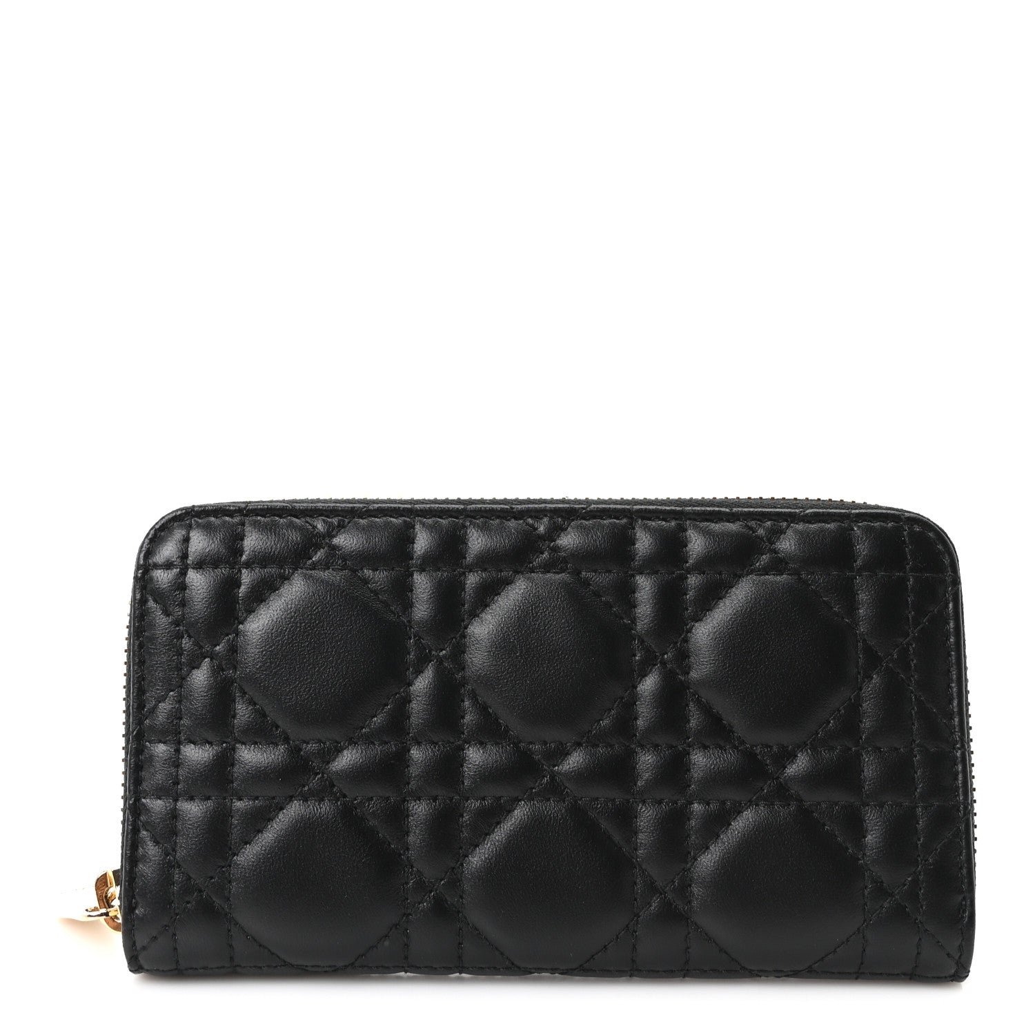 Christian Dior Lambskin Cannage Lady Dior Zip Wallet Black