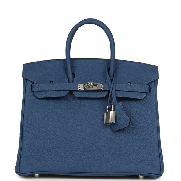 Hermes Hermes Birkin 25 Bleu Tie Togo Palladium Hardware