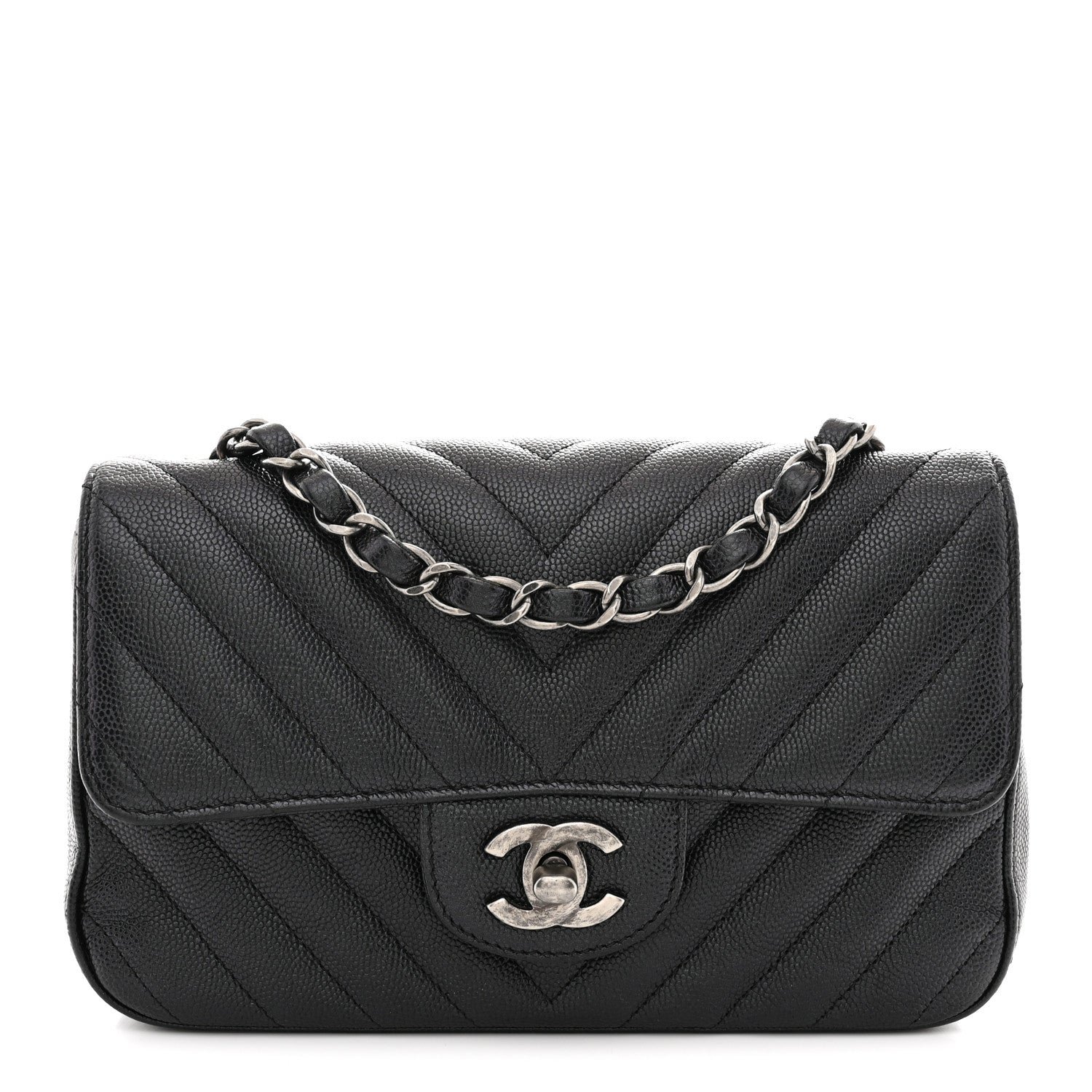 Chanel Chanel Iridescent Caviar Chevron Quilted Mini Rectangular Flap Black
