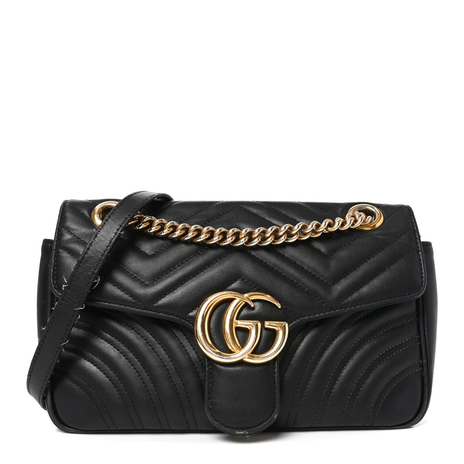 Gucci Calfskin Matelasse Small GG Marmont Shoulder Bag Black