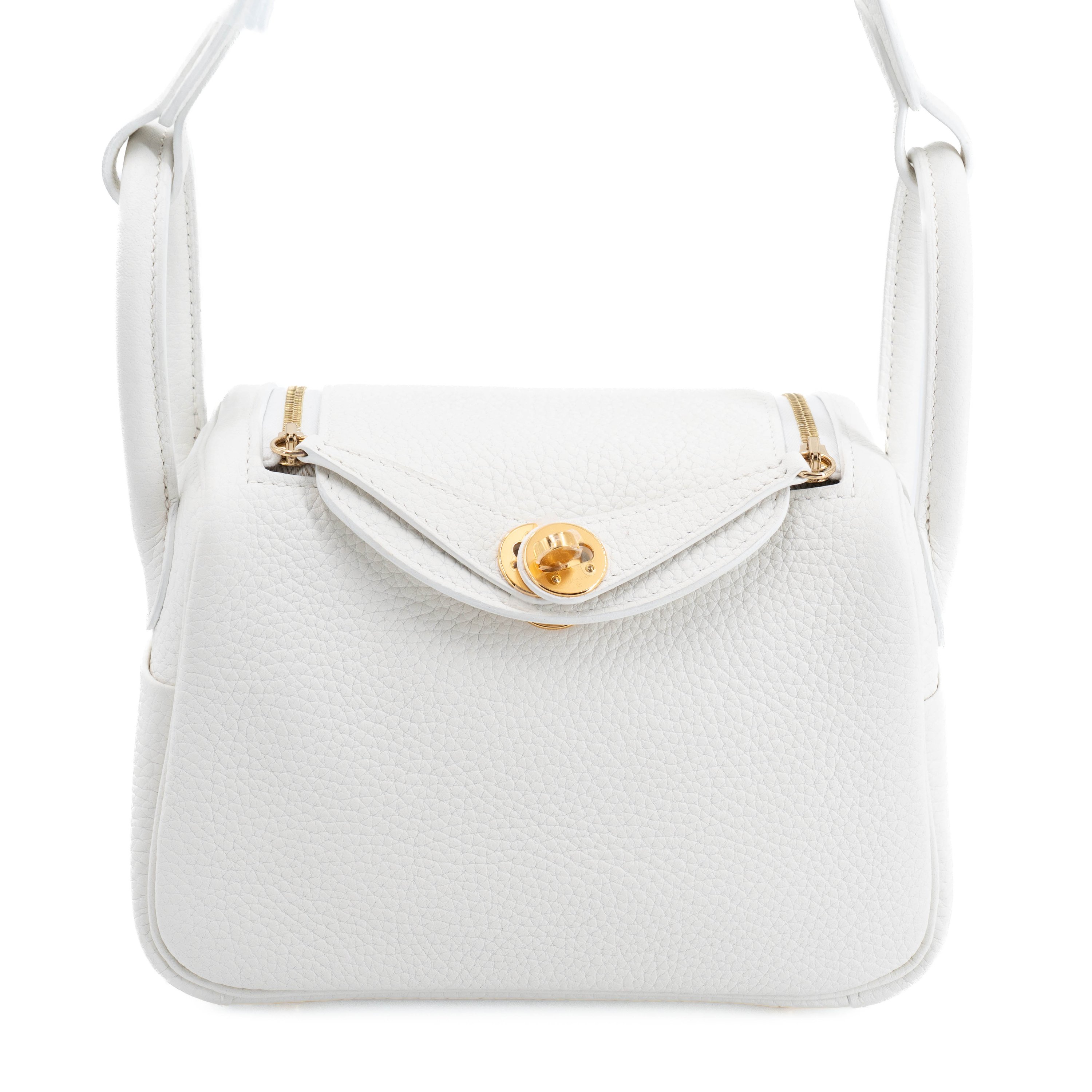 Unused ( Rank NS ) HERMÈS Mini Lindy New White (0U) Clemence Gold hardware B (2023)
