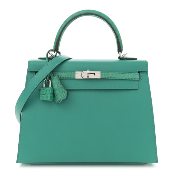 Hermes Madame Calfskin Matte Alligator Kelly Sellier Touch 25 Vert Verone Vert Jade