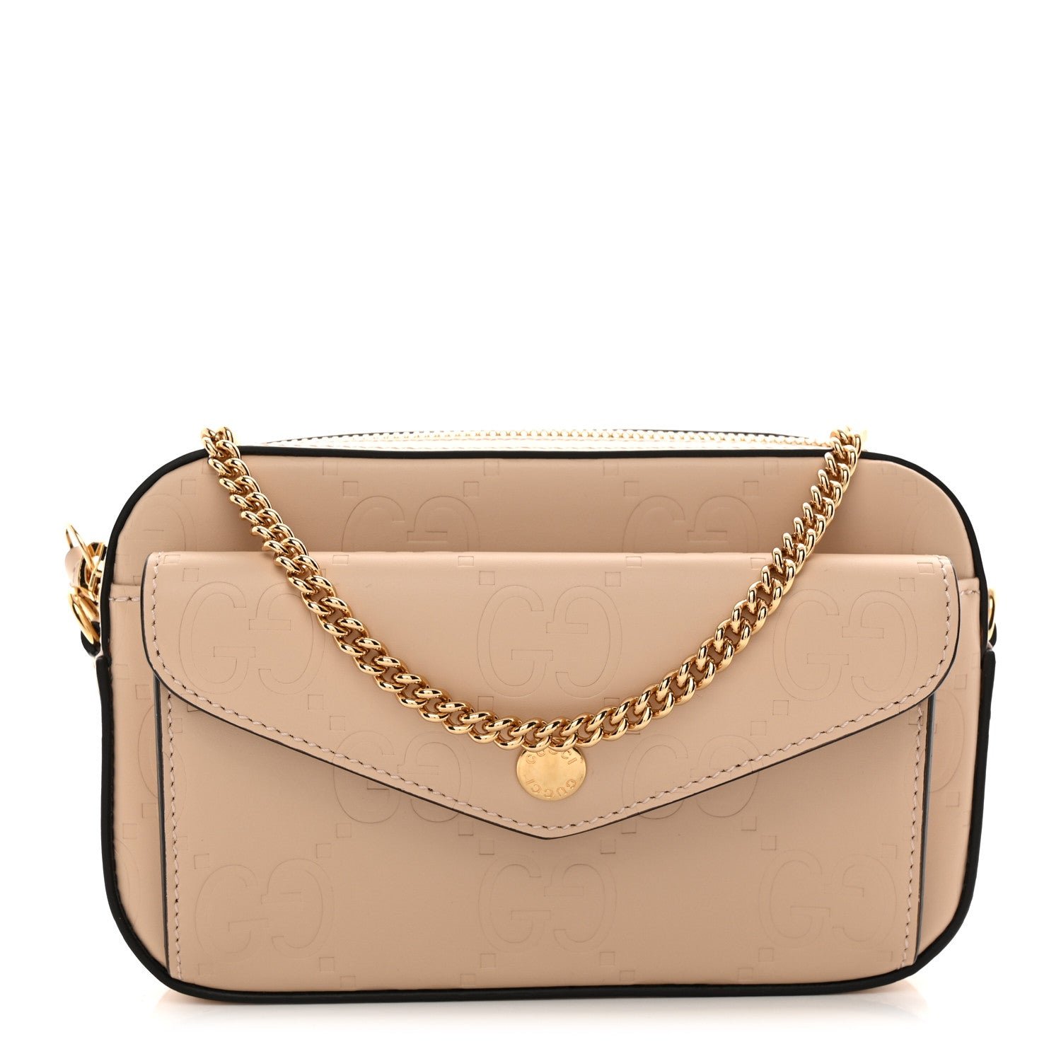Gucci Gucci Calfskin GG Super Mini Debossed Chain Wallet Light Beige