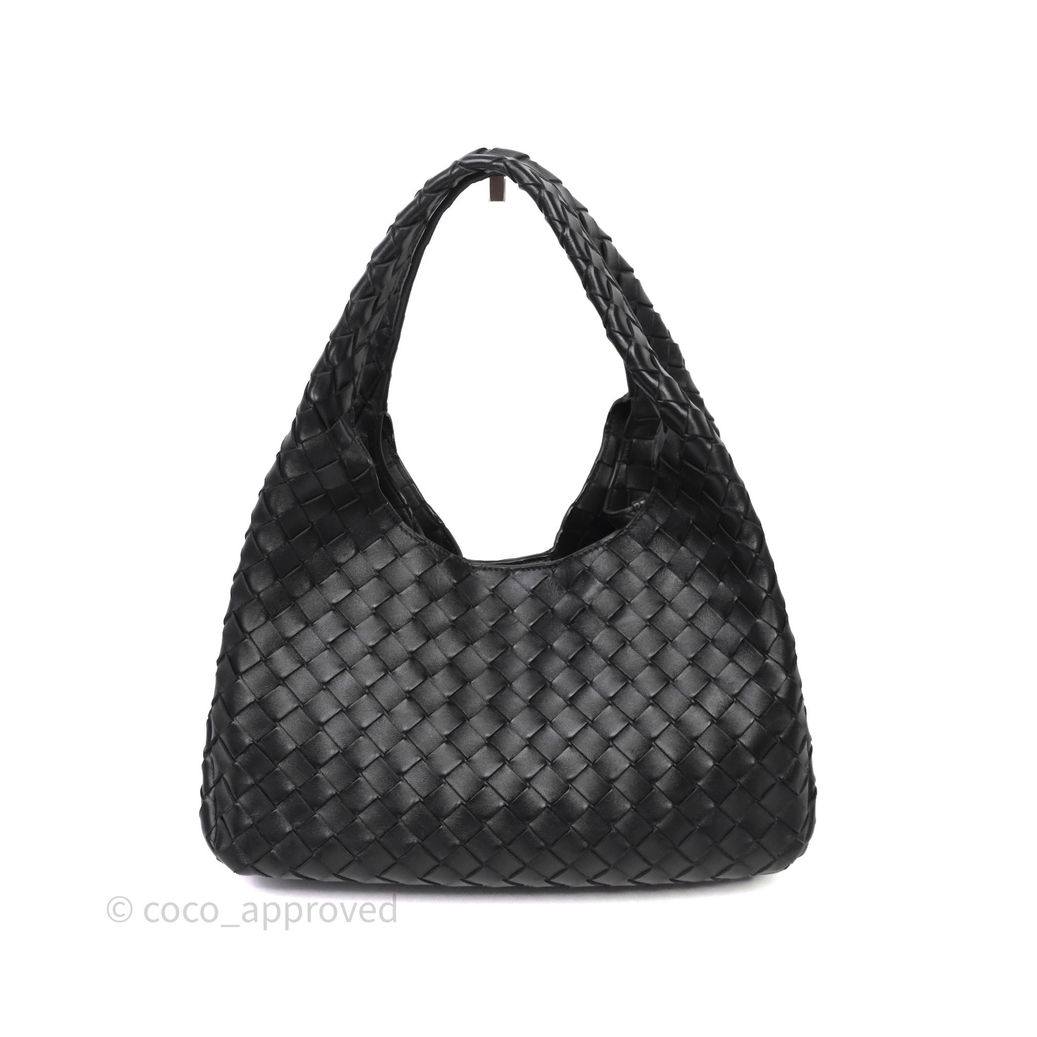 Bottega Veneta Medium Campana Shoulder Bag Black Lambskin Intrecciato
