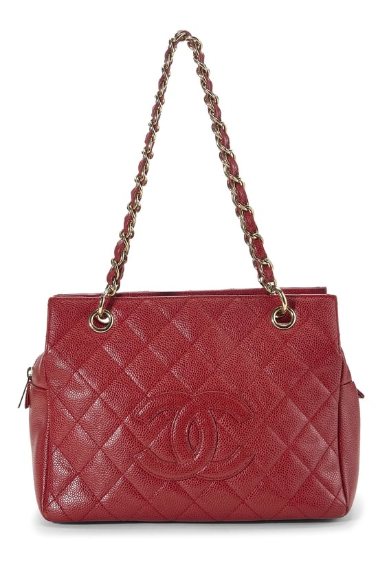 Red Quilted Caviar Timeless 'CC' Tote Petite