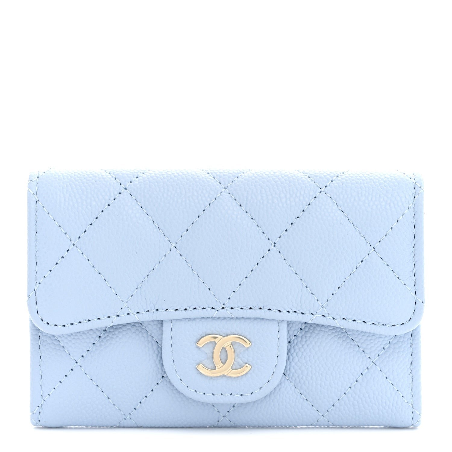 Chanel Caviar Quilted Flap Card Holder Wallet Light Blue