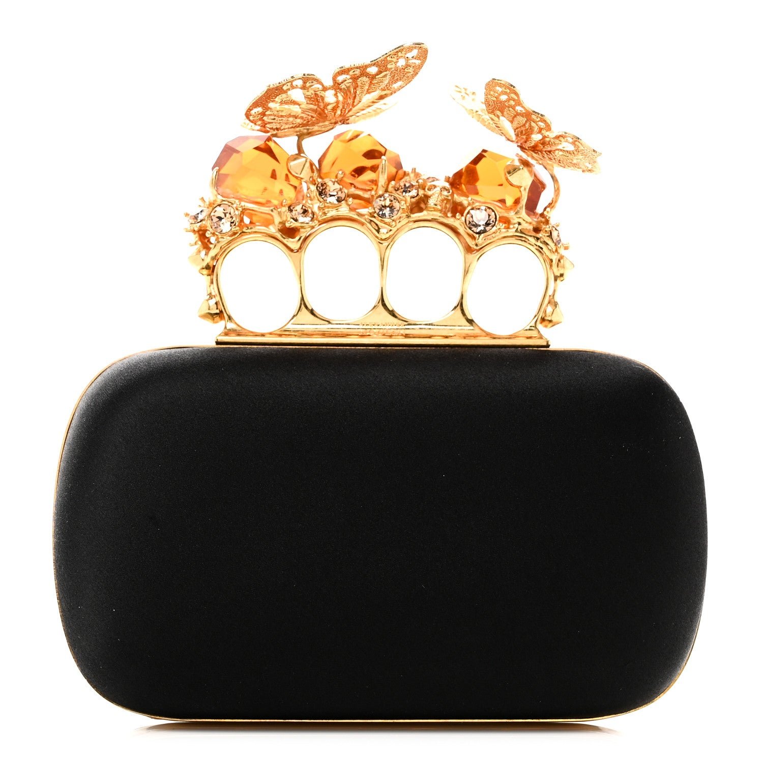 Alexander McQueen Alexander McQueen Satin Butterfly Knuckle Duster Box Clutch Black
