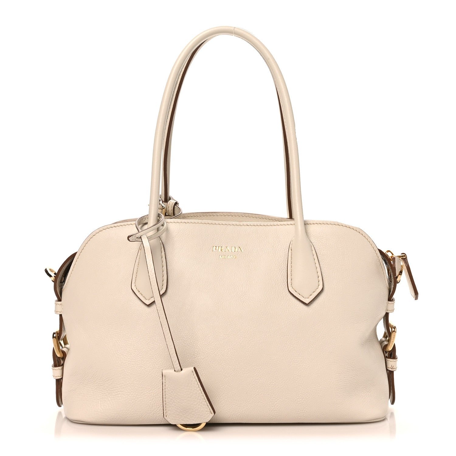 Prada Glace Calfskin Medium Signet Tote Talco