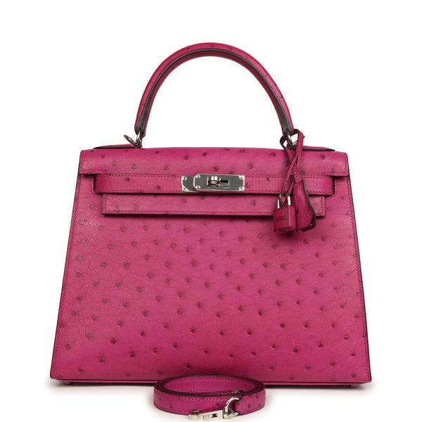 Hermes Pre-owned Hermes Kelly Sellier 28 Rose Poupre Ostrich Palladium Hardware