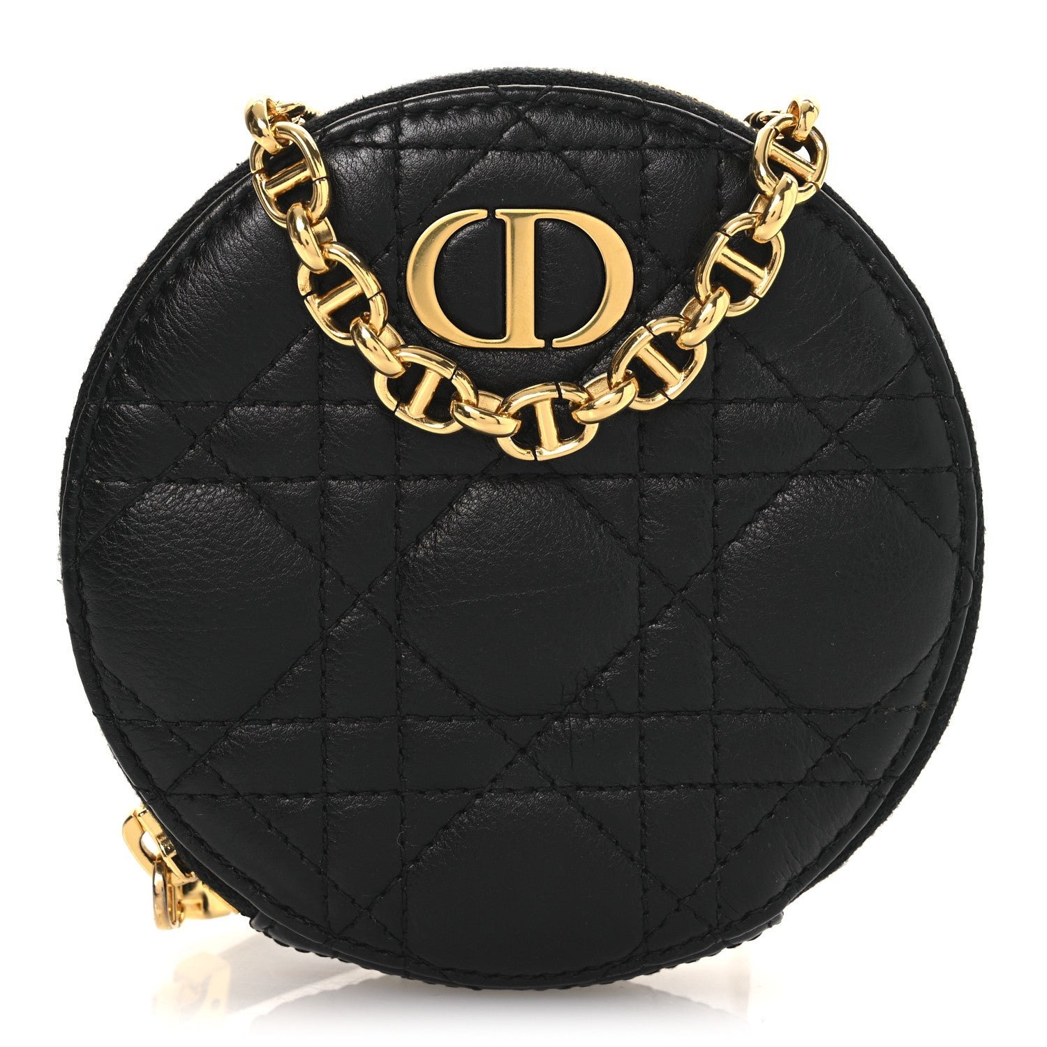 Dior Calfskin Cannage Round Caro Pouch Black
