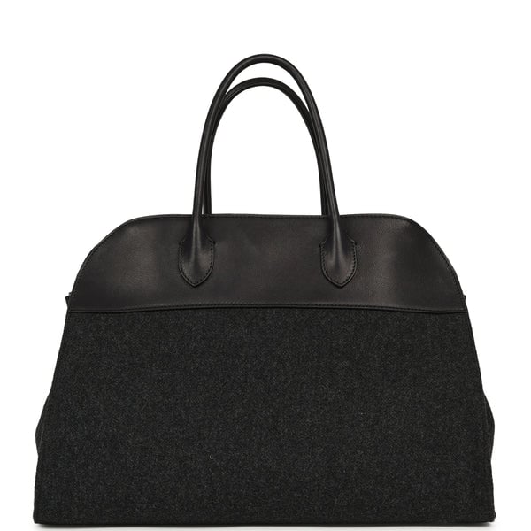 The Row Soft Margaux 15 Bag Black Saddle, Grigio Heavy Felt Silver Hardware