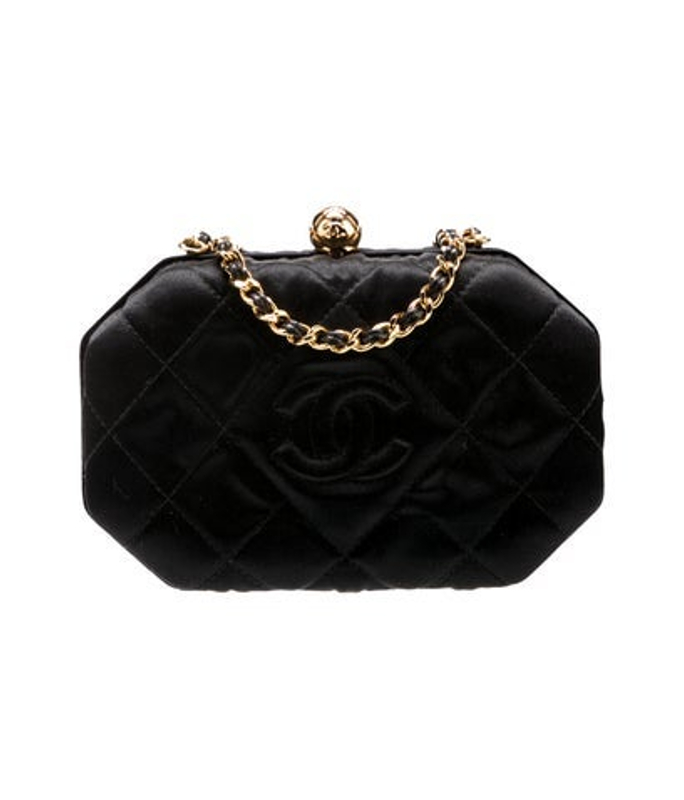 Chanel Satin Quilted Clutch W Chain