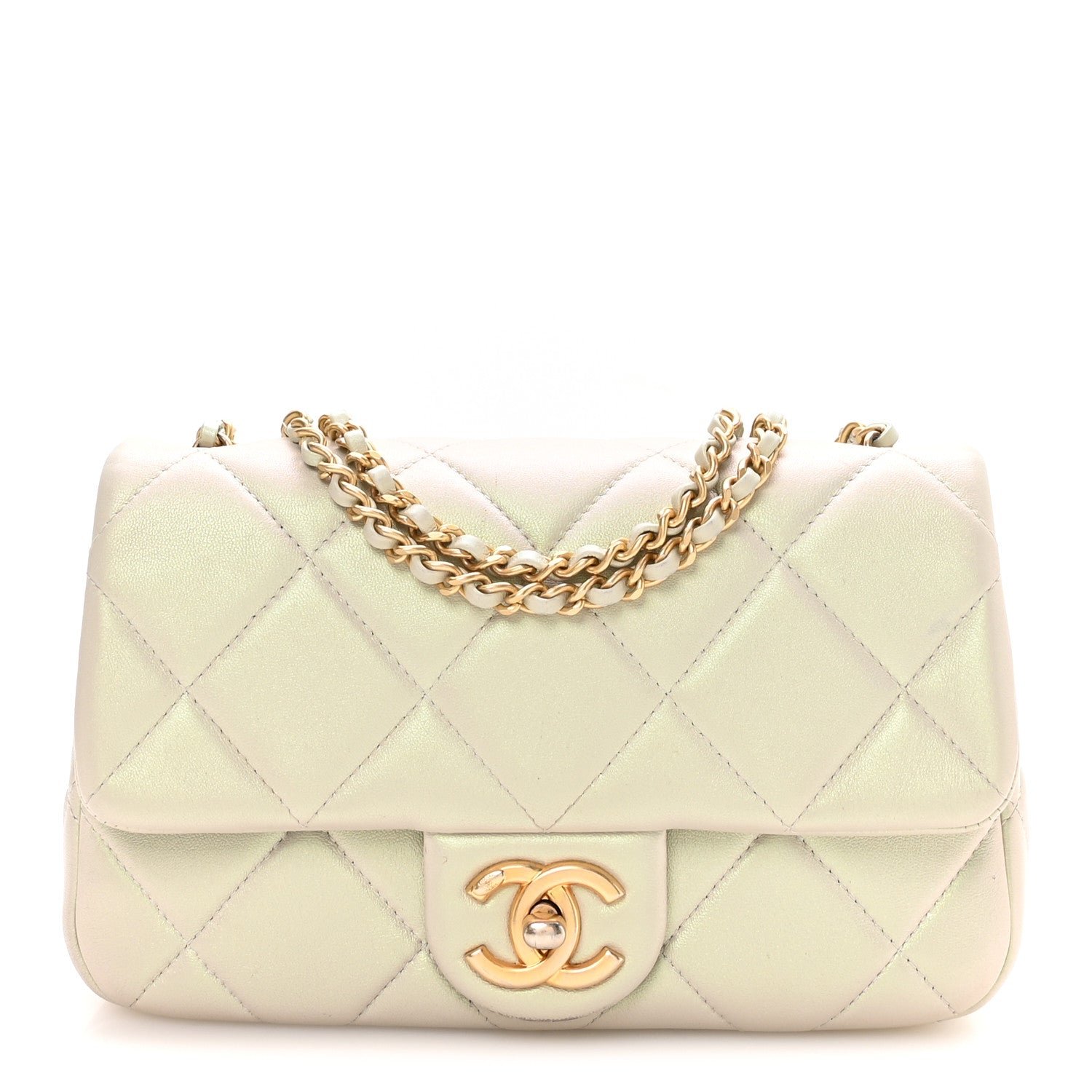Pearly Lambskin Quilted Pearl Small Flap Light Grey