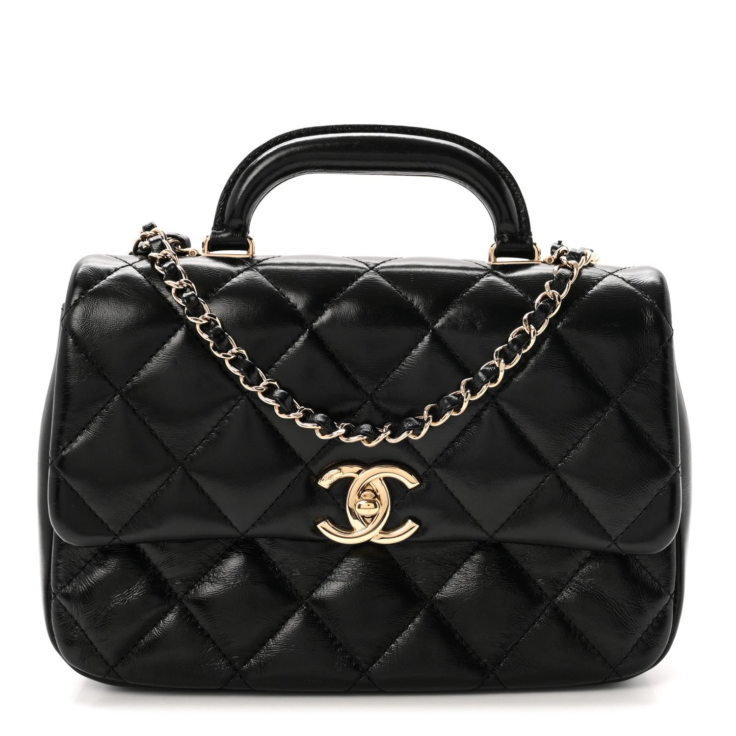 Chanel Shiny Lambskin Quilted Coco Trip Flap Bag Black