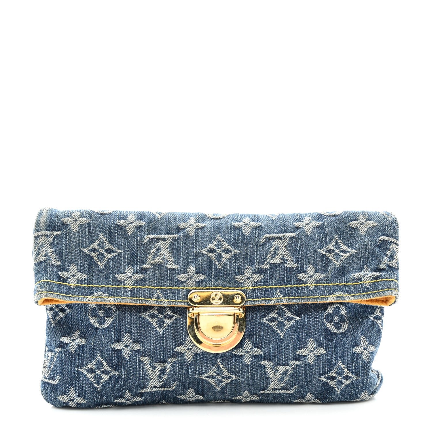 Louis Vuitton Monogram Denim Pochette Plat Clutch Blue