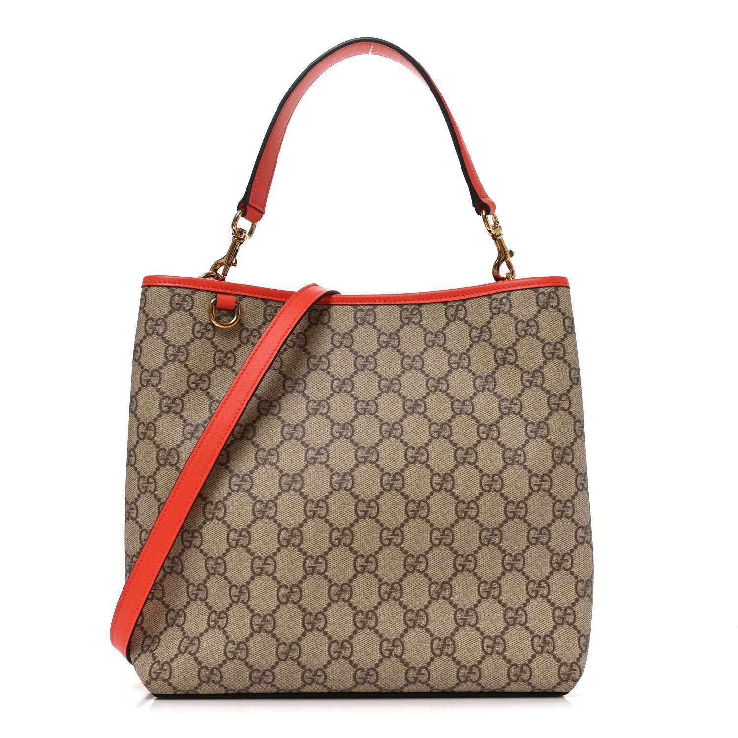 Gucci GG Supreme Monogram Medium Emblem Bucket Bag Beige Orange