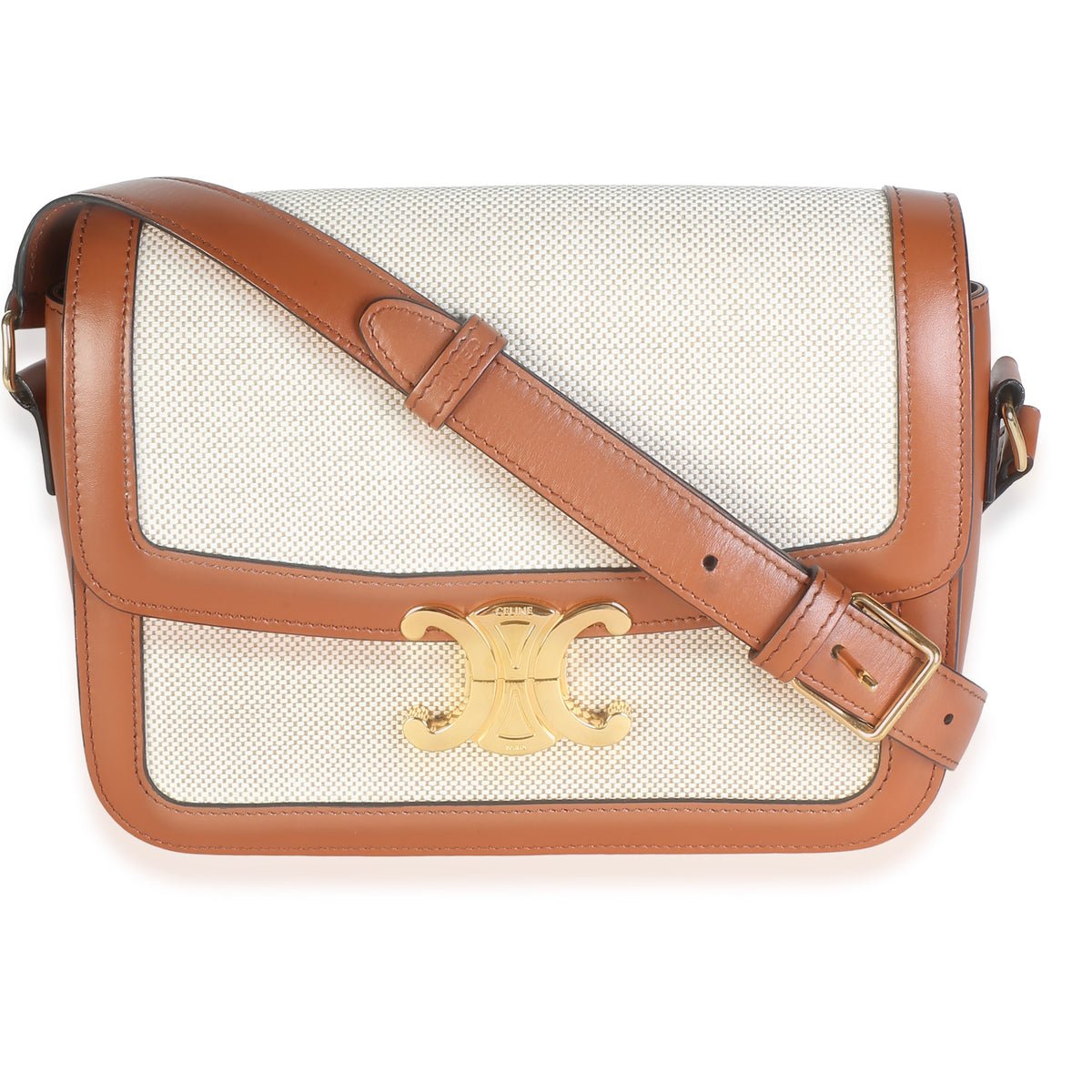 White Tan Textile Natural Calfskin Medium Triomphe Bag